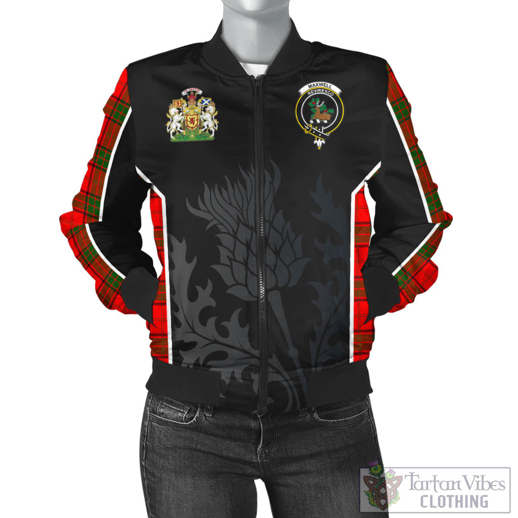 Tartan Vibes Clothing Maxwell Modern Tartan Bomber Jacket with Family Crest and Scottish Thistle Vibes Sport Style