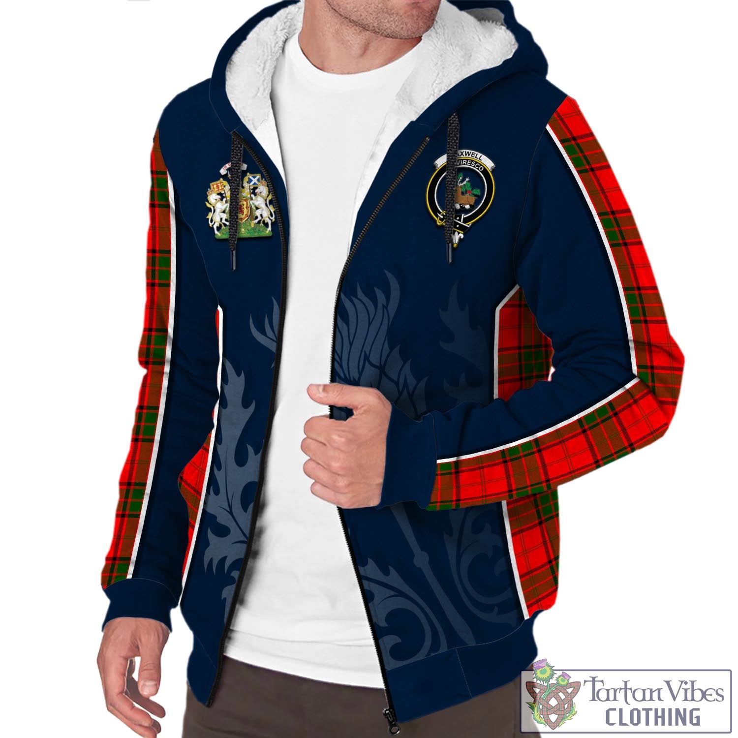 Tartan Vibes Clothing Maxwell Modern Tartan Sherpa Hoodie with Family Crest and Scottish Thistle Vibes Sport Style