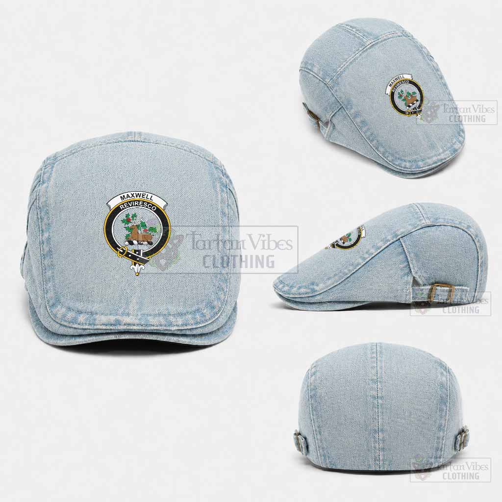 Maxwell Scottish Clan Crest Washed Flat Cap - Unisex Jeff Cap One Size (Adjustable) Light Blue - Tartan Vibes Clothing