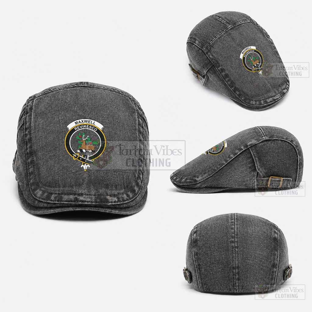Maxwell Scottish Clan Crest Washed Flat Cap - Unisex Jeff Cap One Size (Adjustable) Black - Tartan Vibes Clothing