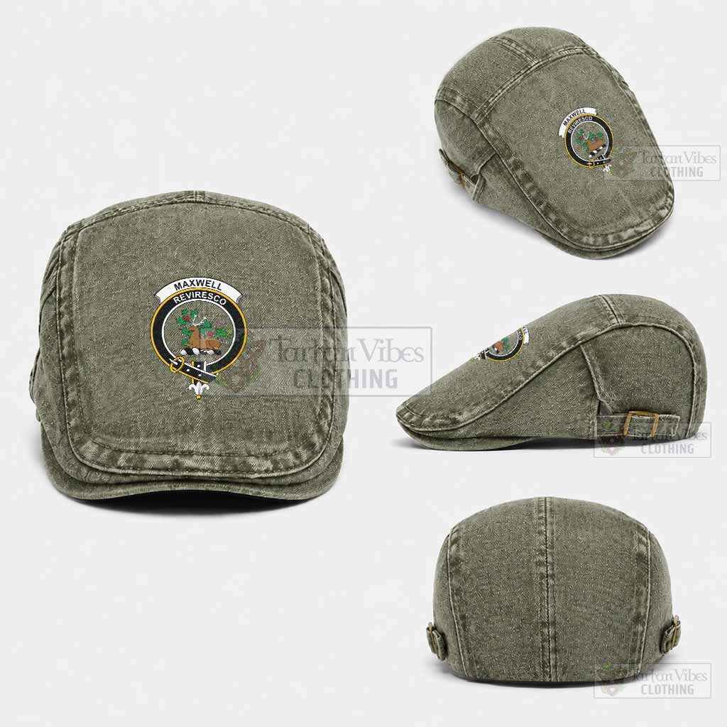 Maxwell Scottish Clan Crest Washed Flat Cap - Unisex Jeff Cap One Size (Adjustable) Army Green - Tartan Vibes Clothing