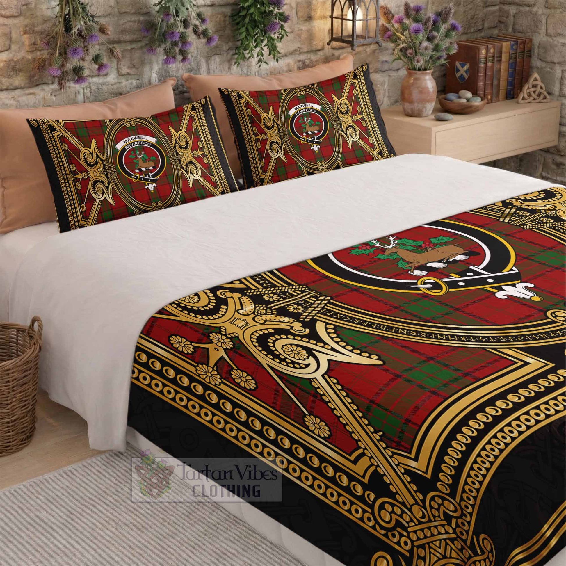 Maxwell Scottish Tartan Crest Bedding Set Royal Stylized