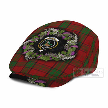 Maxwell Scottish Tartan White Heather With Thistle Flat Cap, Jeff Cap Beir Buaidh!