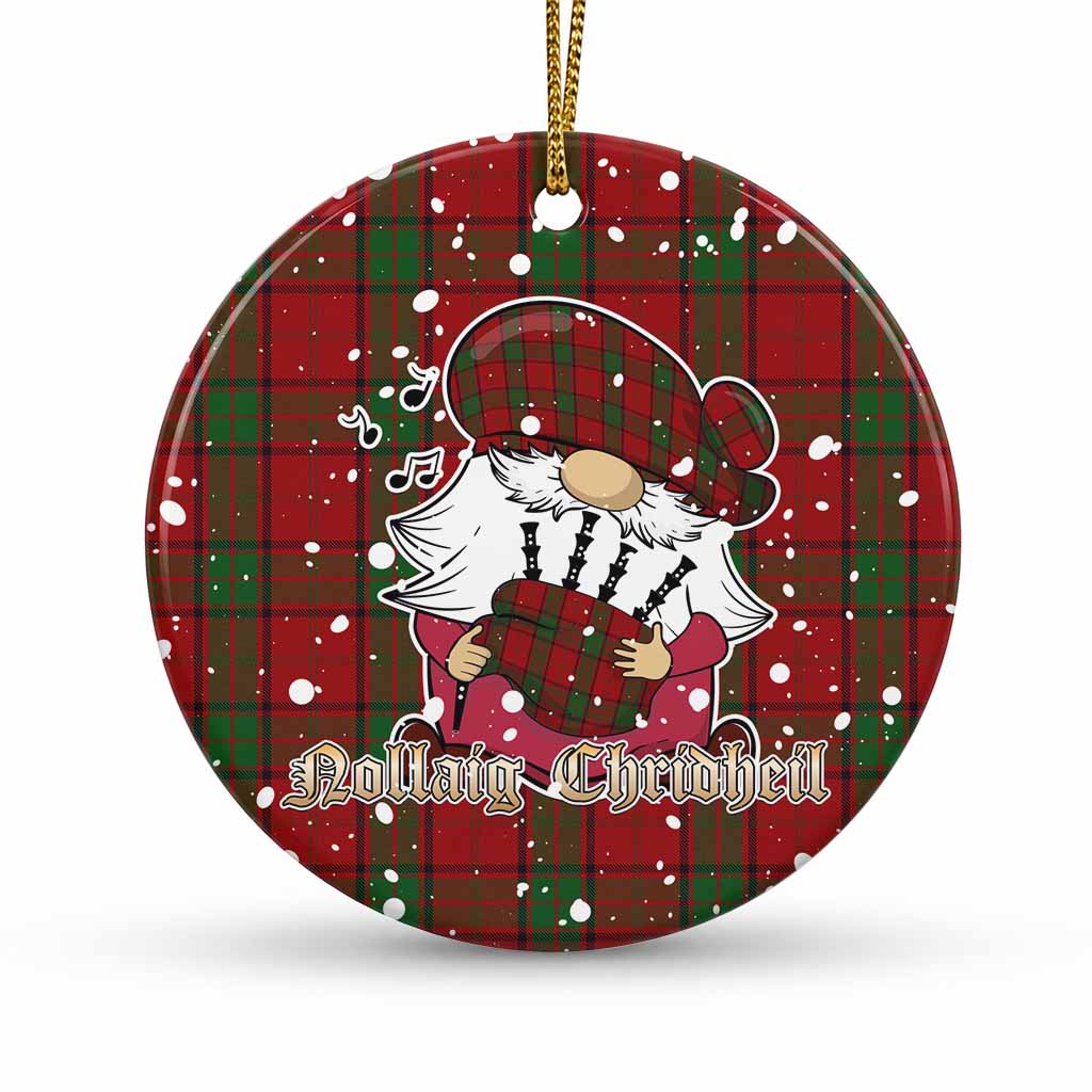 Maxwell Tartan Ceramic Circle Ornament Gnome Bagpiper - Chistmas Tree Decor