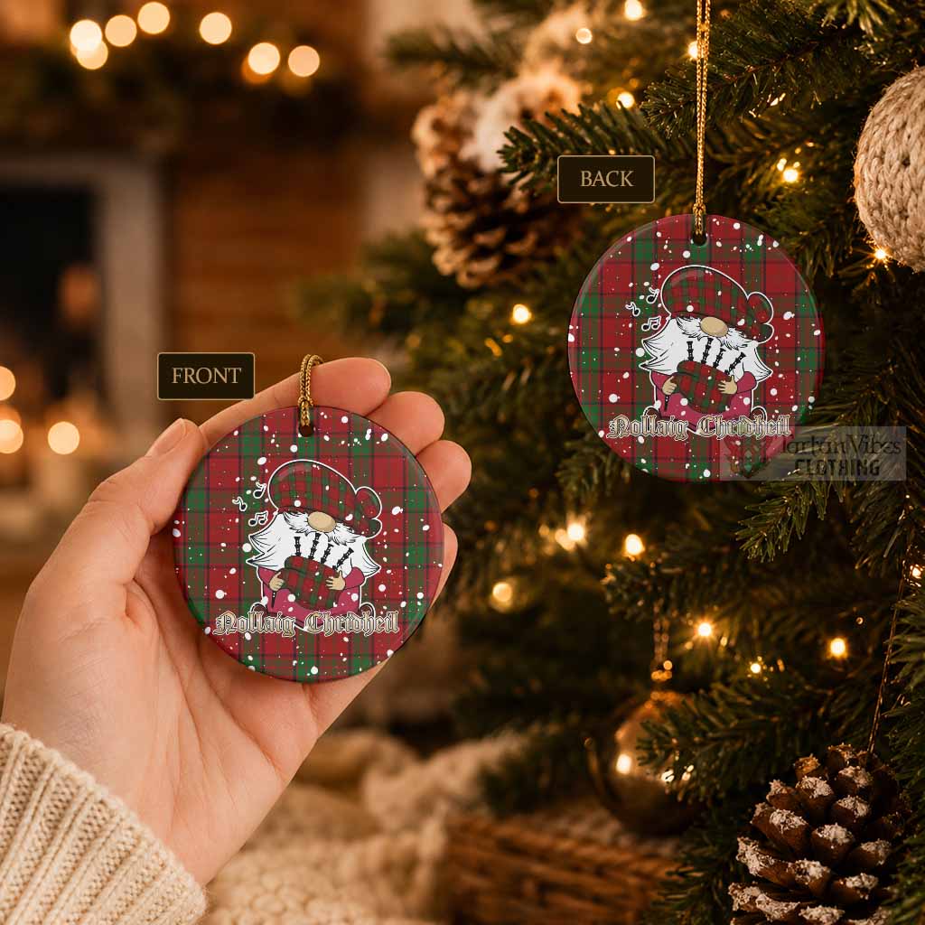 Maxwell Tartan Ceramic Circle Ornament Gnome Bagpiper - Chistmas Tree Decor