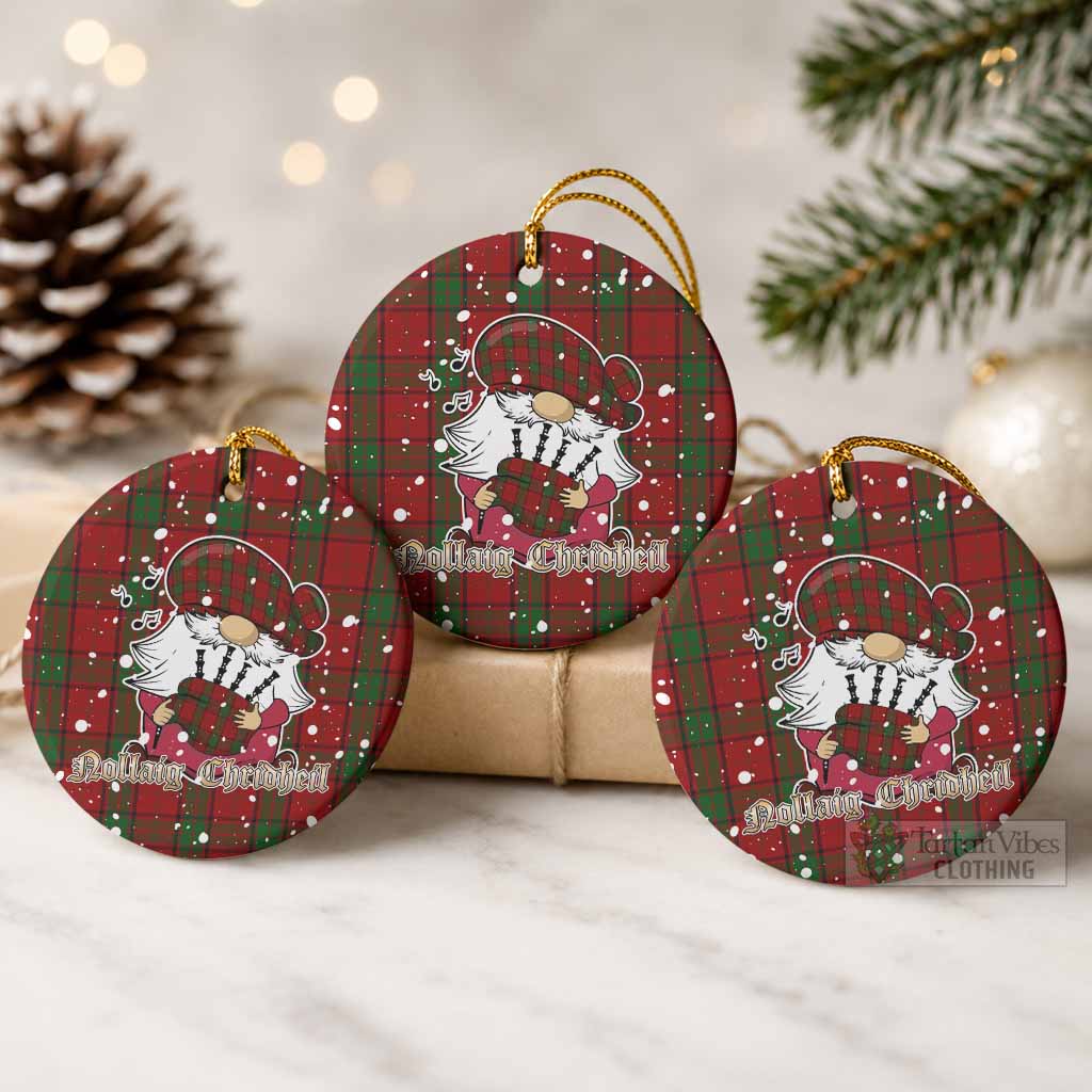 Maxwell Tartan Ceramic Circle Ornament Gnome Bagpiper - Chistmas Tree Decor
