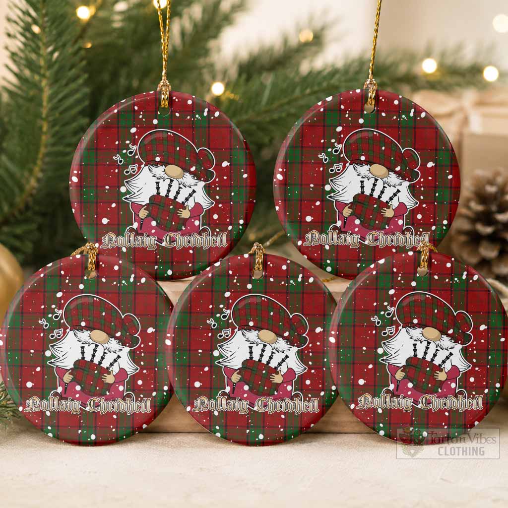 Maxwell Tartan Ceramic Circle Ornament Gnome Bagpiper - Chistmas Tree Decor
