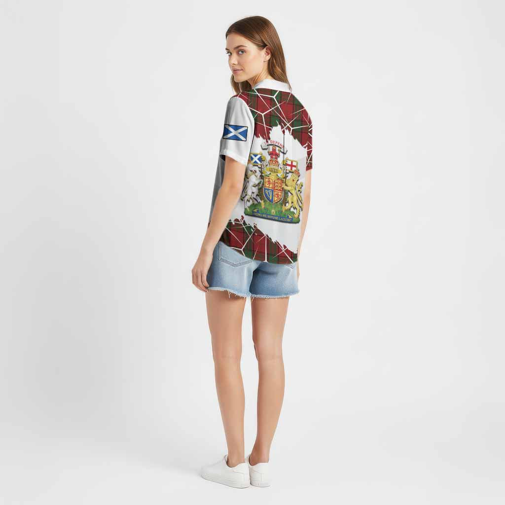 Maxwell Tartan Cotton Hawaiian Shirt with Family Crest and Lion Rampant Grunge Style