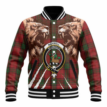 Maxwell Tartan Crest Baseball Jacket Ferocious Lion Style