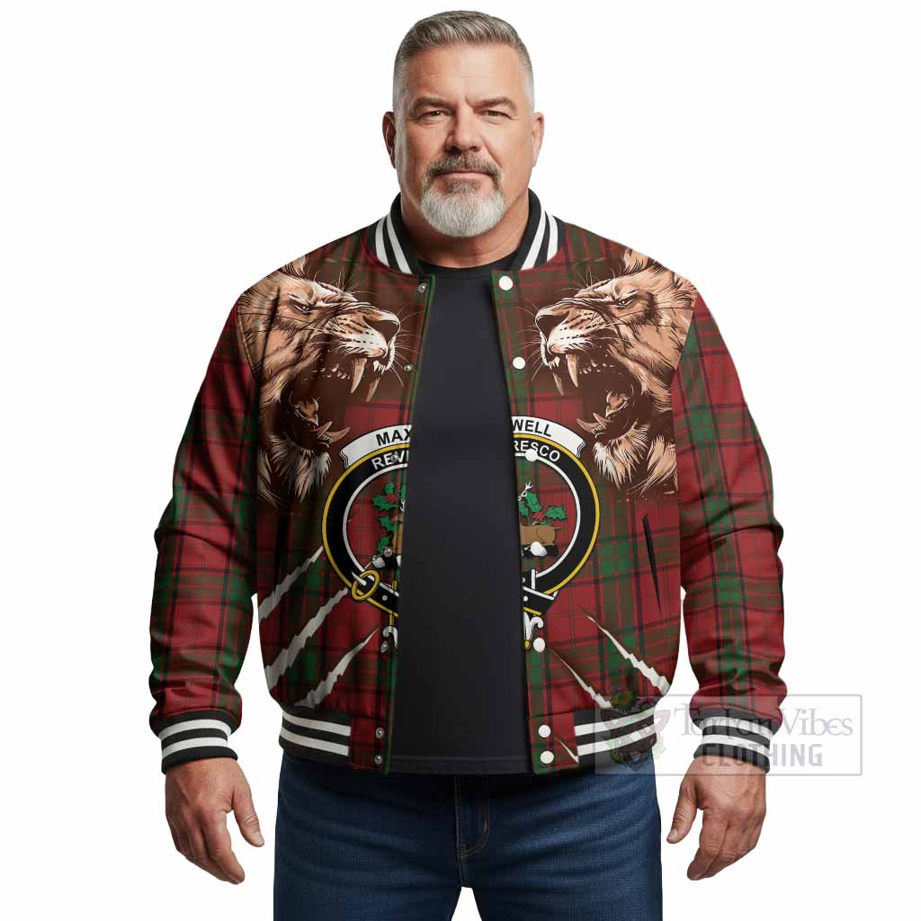 Maxwell Tartan Crest Baseball Jacket Ferocious Lion Style - Tartan Vibes Clothing