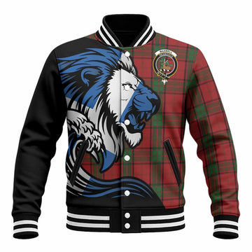 Maxwell Tartan Crest Baseball Jacket Scottish Golden Lions Wave Flow