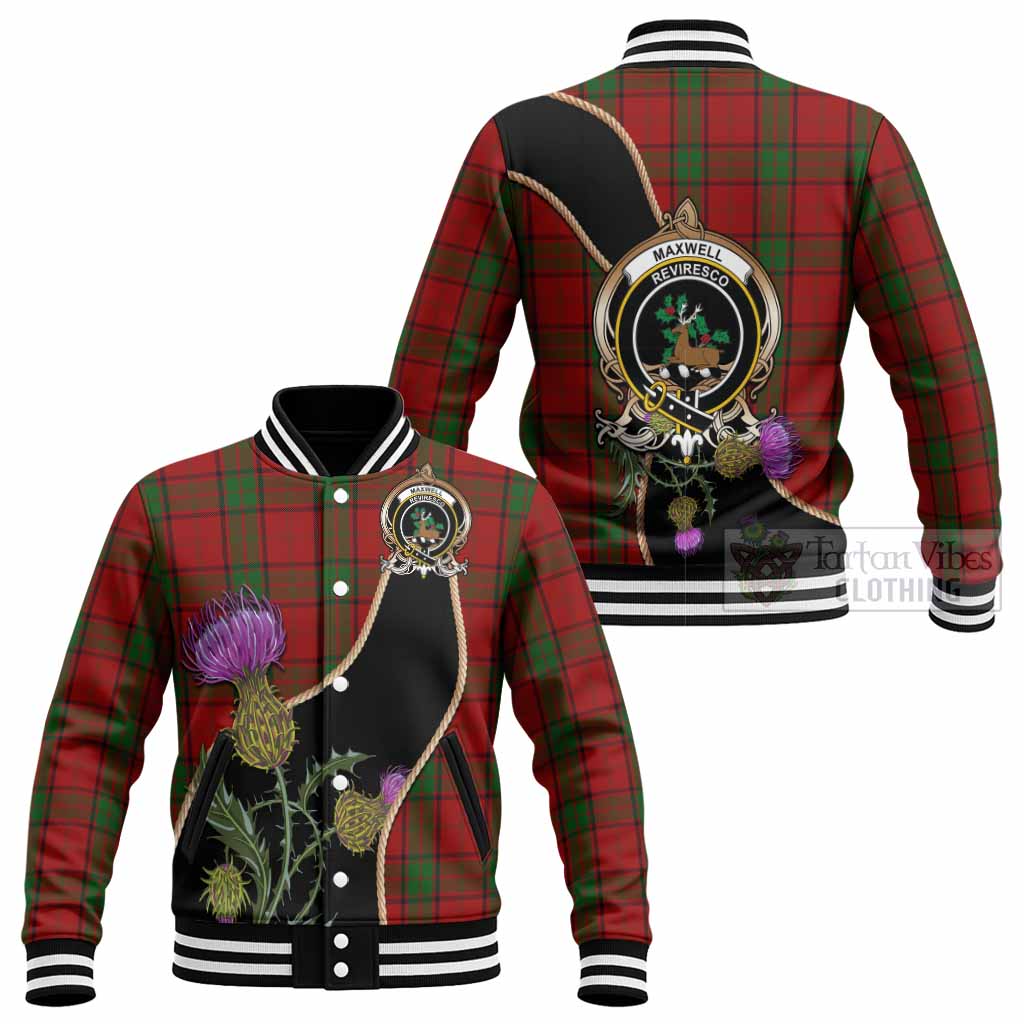 Maxwell Tartan Crest Baseball Jacket Scottish Thistle Spirit