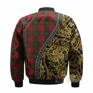 Maxwell Tartan Crest Bomber Jacket Celtic Knot and Triple Trickle Spiral Symbols