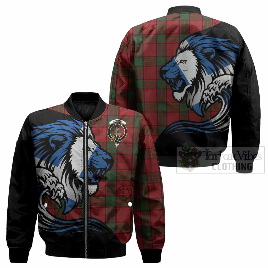 Maxwell Tartan Crest Bomber Jacket Scottish Golden Lions Wave Flow