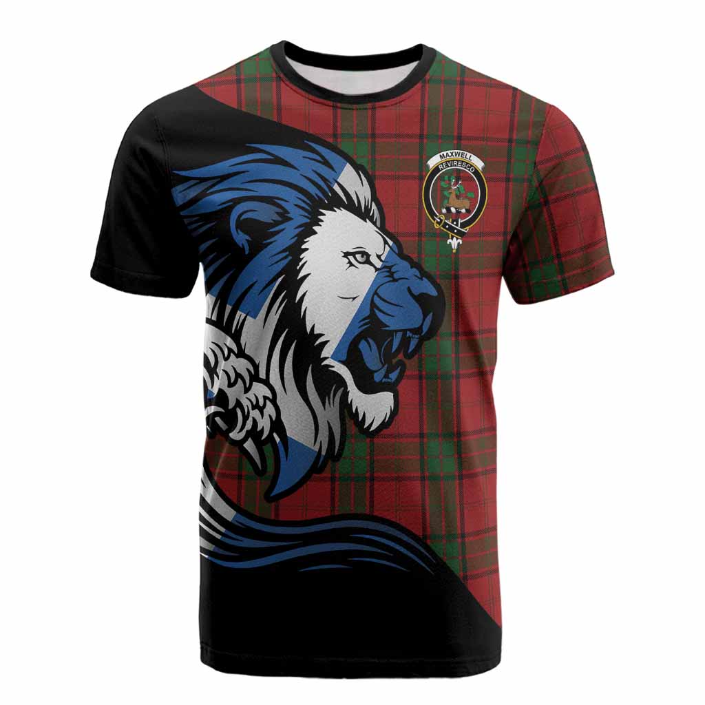 Maxwell Tartan Crest Cotton T-shirt Scottish Golden Lions Wave Flow