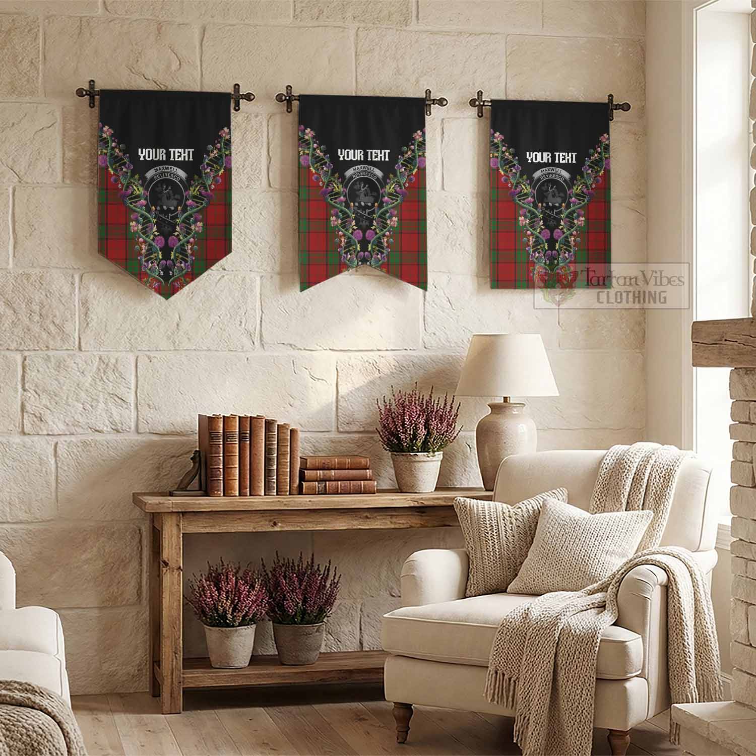 Maxwell Tartan Crest Gonfalon Scottish Heritage Thistle DNA