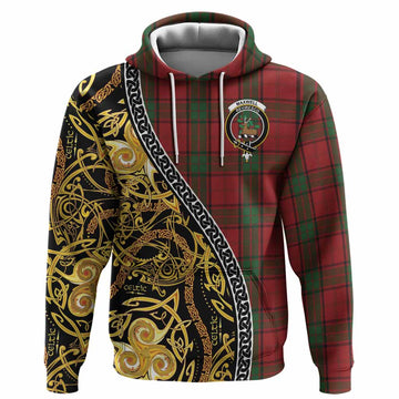 Maxwell Tartan Crest Hoodie Celtic Knot and Triple Trickle Spiral Symbols