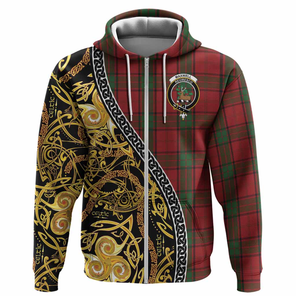 Maxwell Tartan Crest Hoodie Celtic Knot and Triple Trickle Spiral Symbols