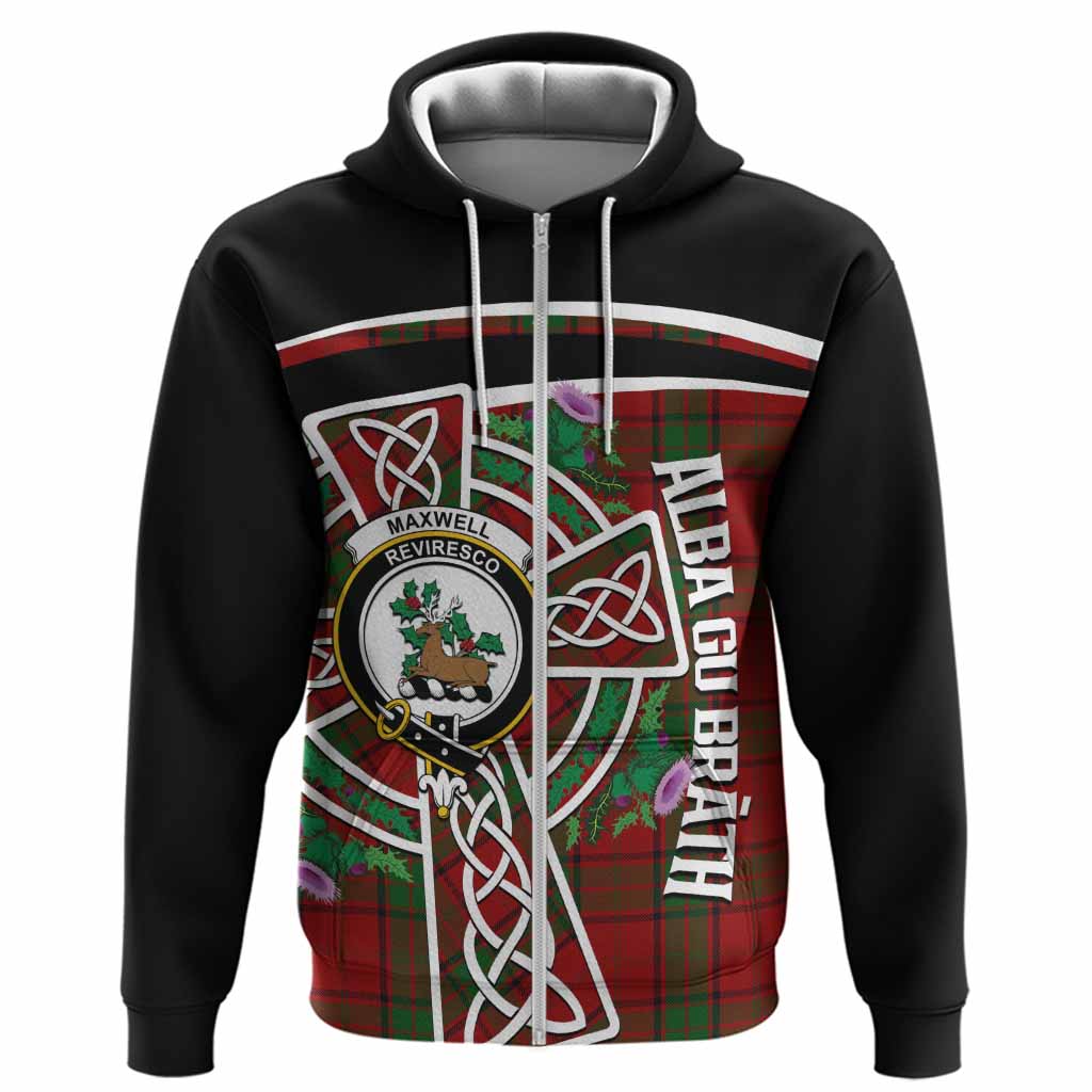Maxwell Tartan Crest Hoodie Scottish Thistle Celtic Cross Alba Gu Brath
