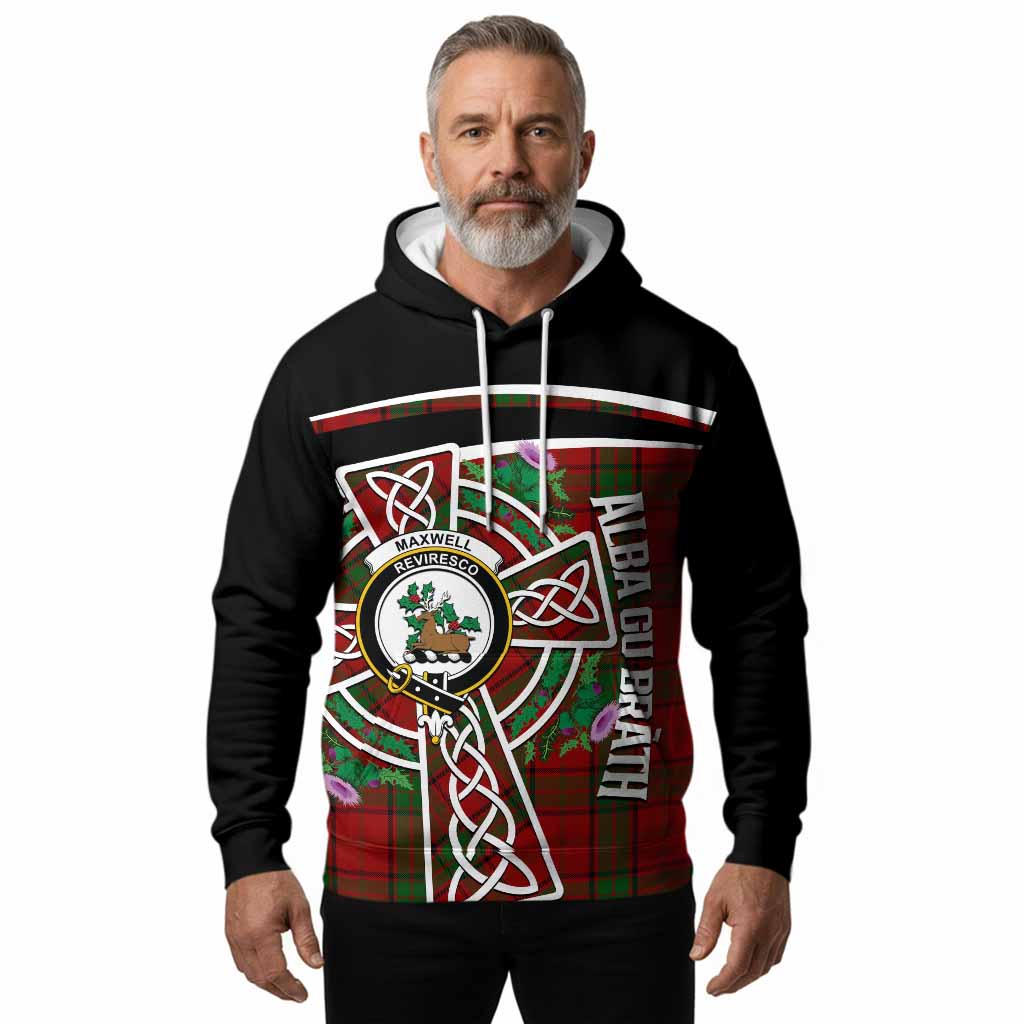 Maxwell Tartan Crest Hoodie Scottish Thistle Celtic Cross Alba Gu Brath