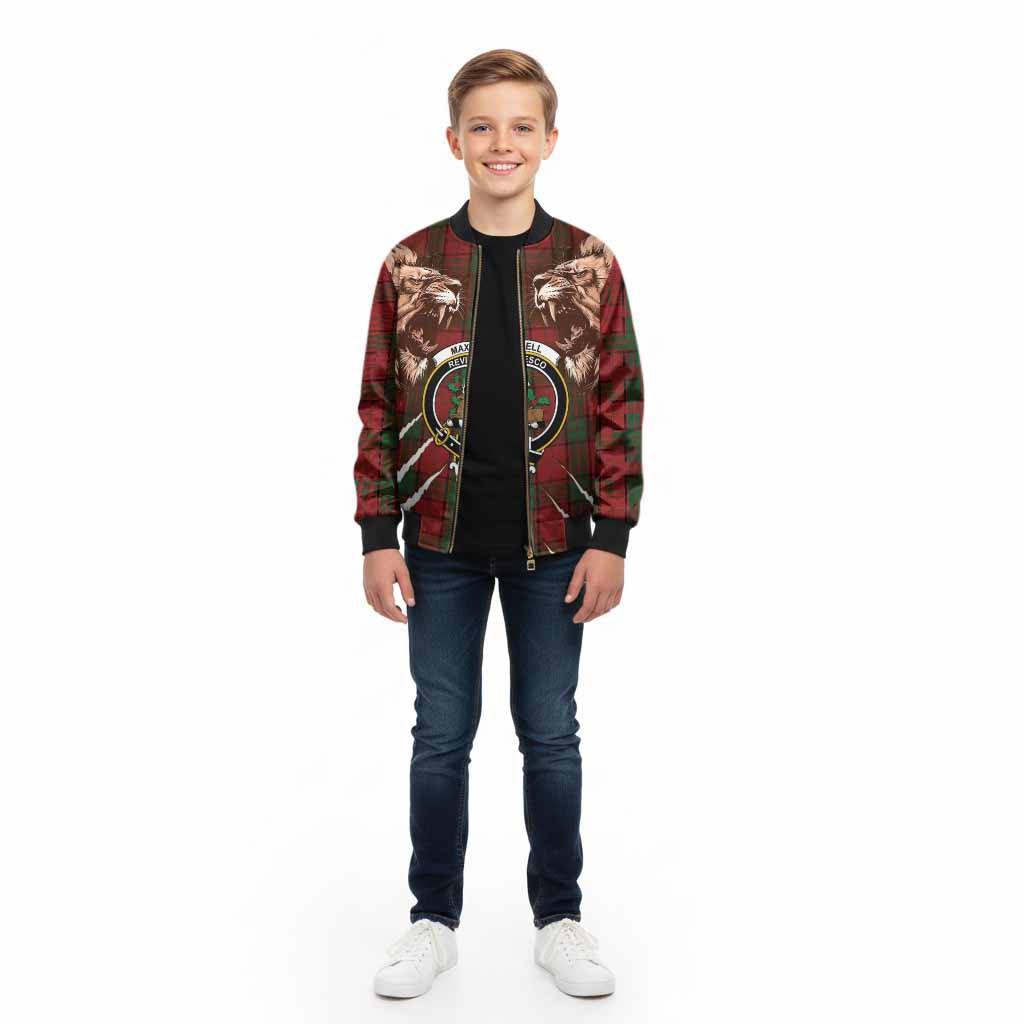 Maxwell Tartan Crest Kid Bomber Jacket Ferocious Lion Style - Tartan Vibes Clothing