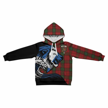 Maxwell Tartan Crest Kid Hoodie Scottish Golden Lions Wave Flow
