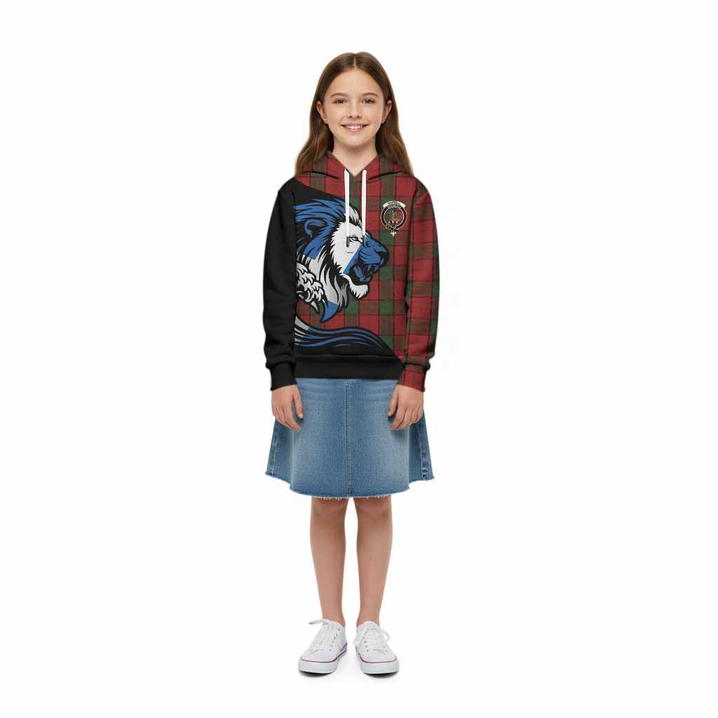 Maxwell Tartan Crest Kid Hoodie Scottish Golden Lions Wave Flow