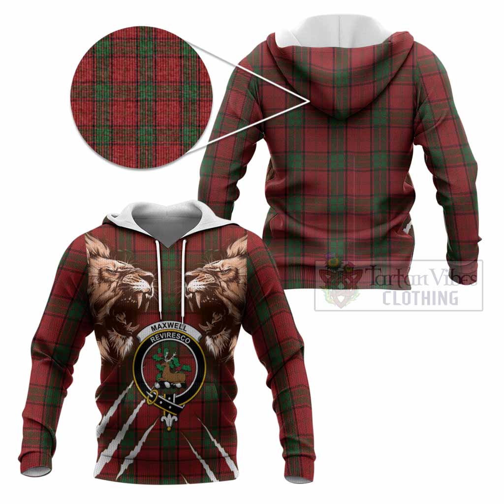 Maxwell Tartan Crest Knitted Hoodie Ferocious Lion Style
