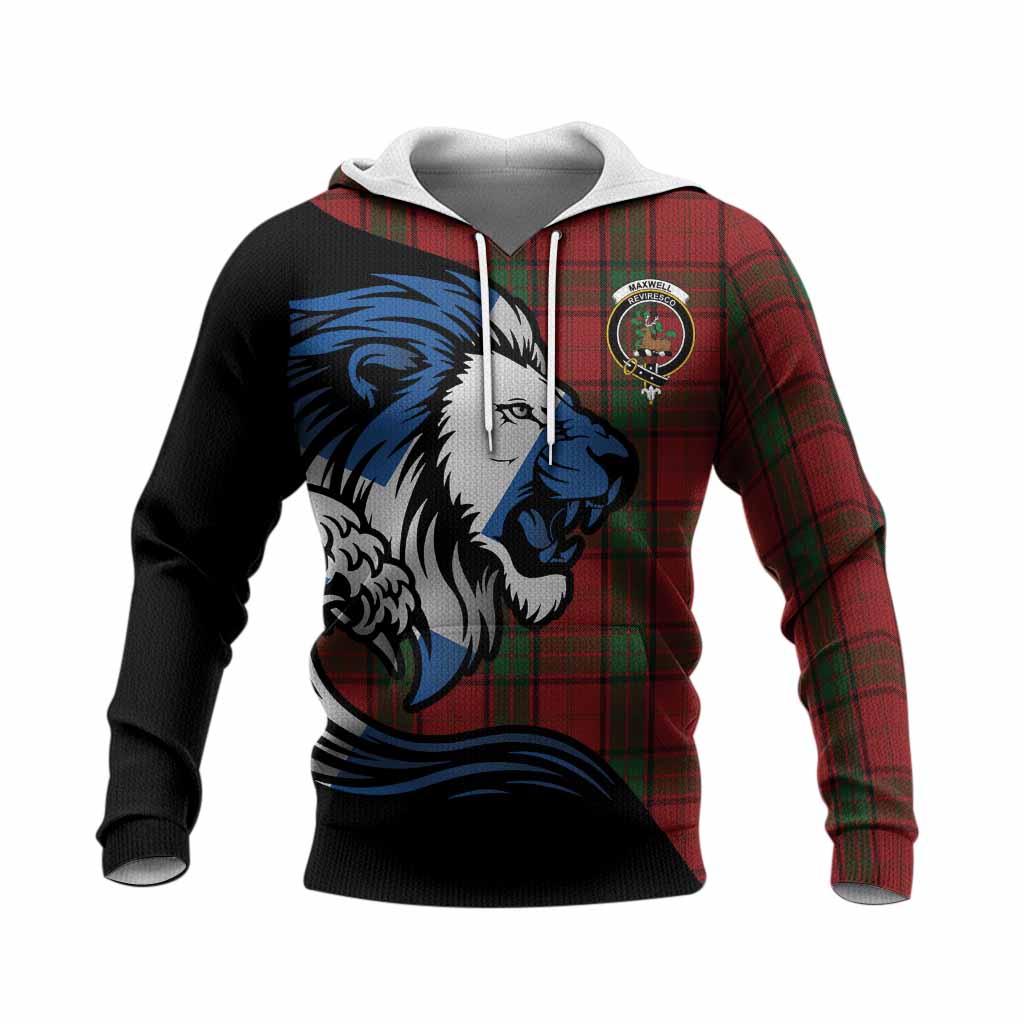 Maxwell Tartan Crest Knitted Hoodie Scottish Golden Lions Wave Flow