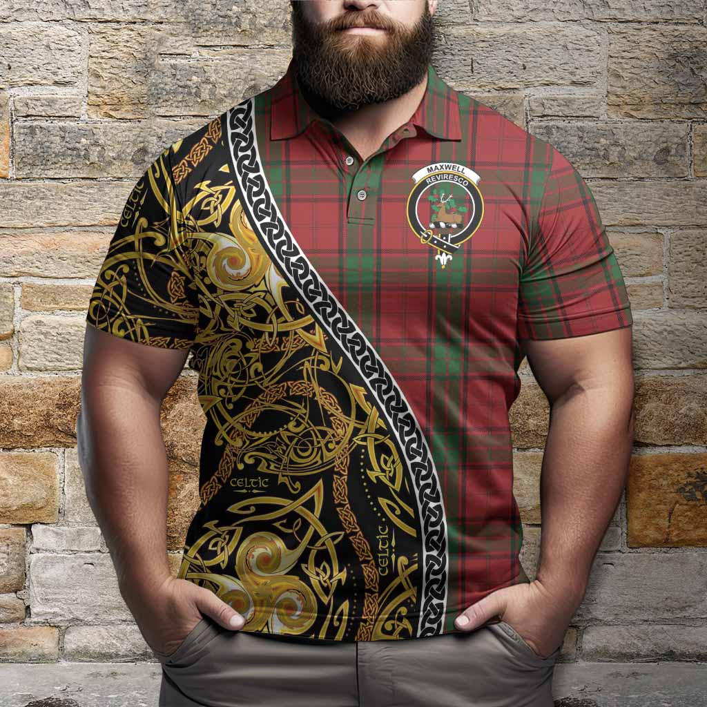 Maxwell Tartan Crest Polo Shirt Celtic Knot and Triple Trickle Spiral Symbols