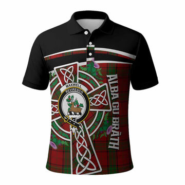 Maxwell Tartan Crest Polo Shirt Scottish Thistle Celtic Cross Alba Gu Brath