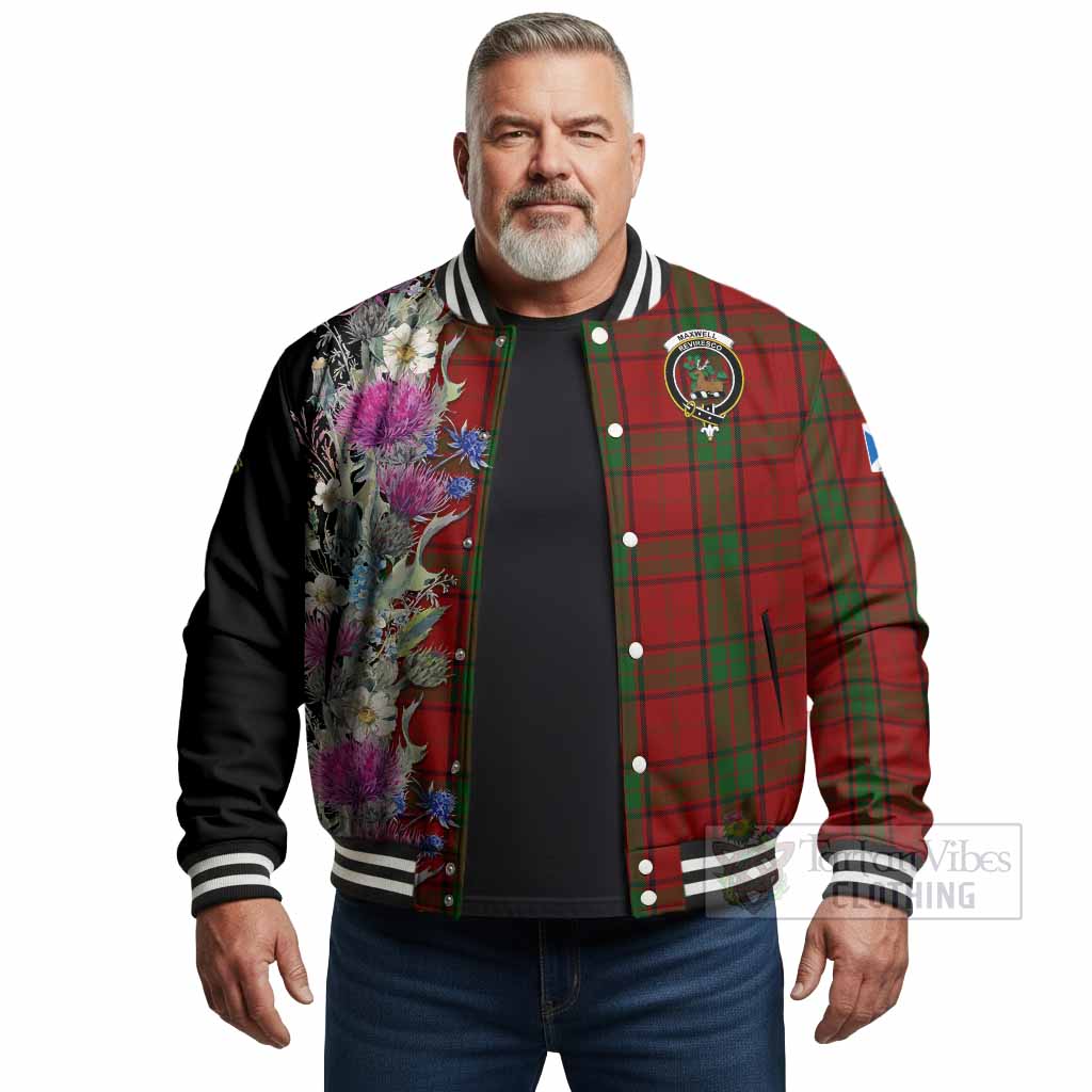 Maxwell Tartan Crest Thistle Floral Baseball Jacket - Tartan Vibes Clothing