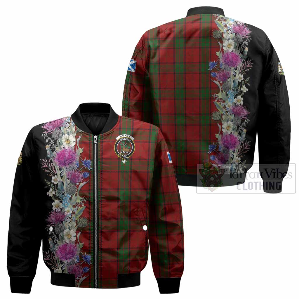 Maxwell Tartan Crest Thistle Floral Bomber Jacket - Tartan Vibes Clothing