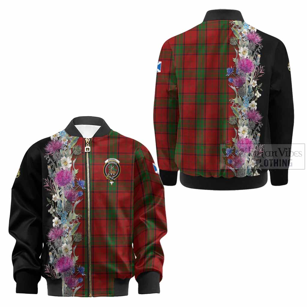 Maxwell Tartan Crest Thistle Floral Kid Bomber Jacket - Tartan Vibes Clothing