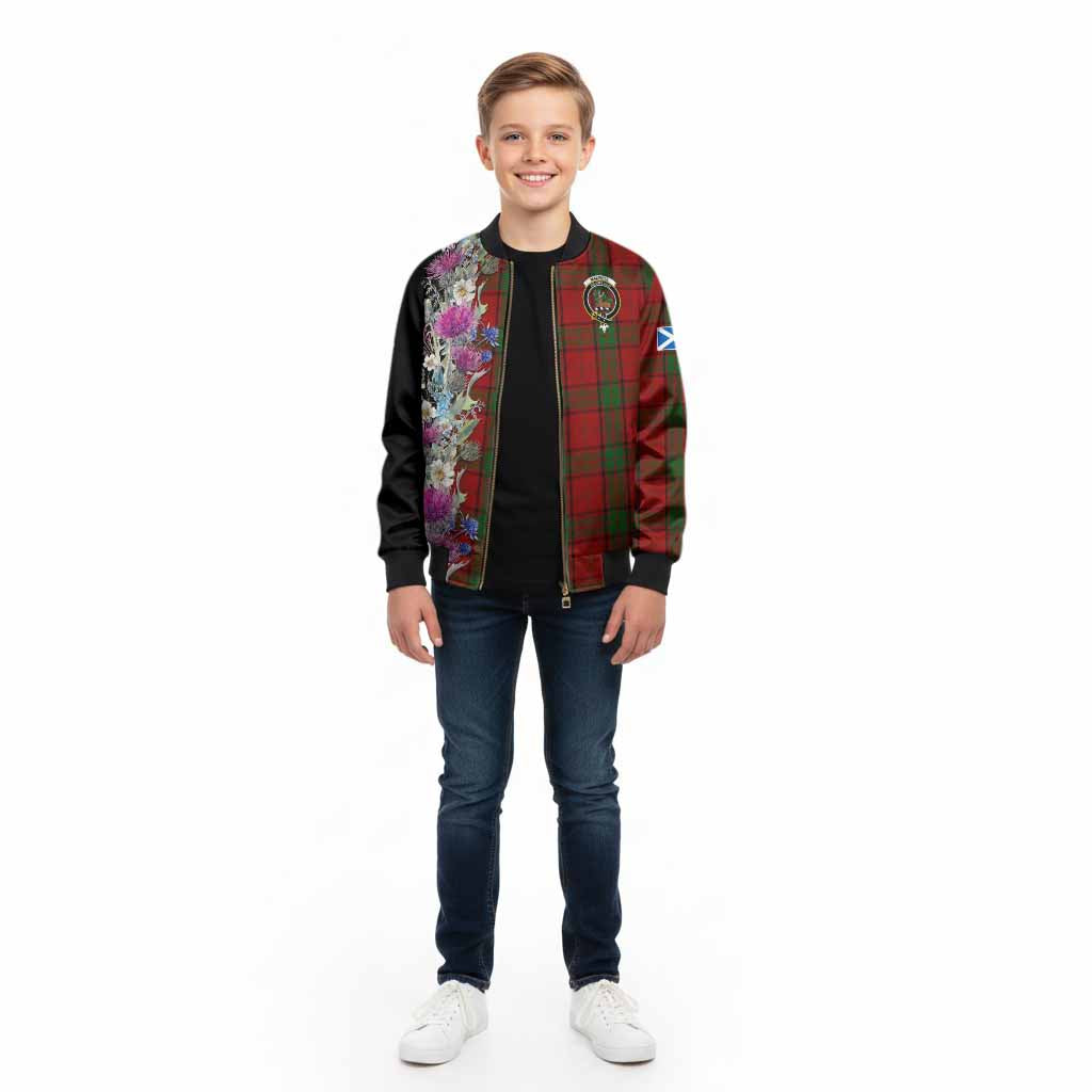 Maxwell Tartan Crest Thistle Floral Kid Bomber Jacket - Tartan Vibes Clothing