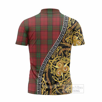 Maxwell Tartan Crest Zipper Polo Shirt Celtic Knot and Triple Trickle Spiral Symbols
