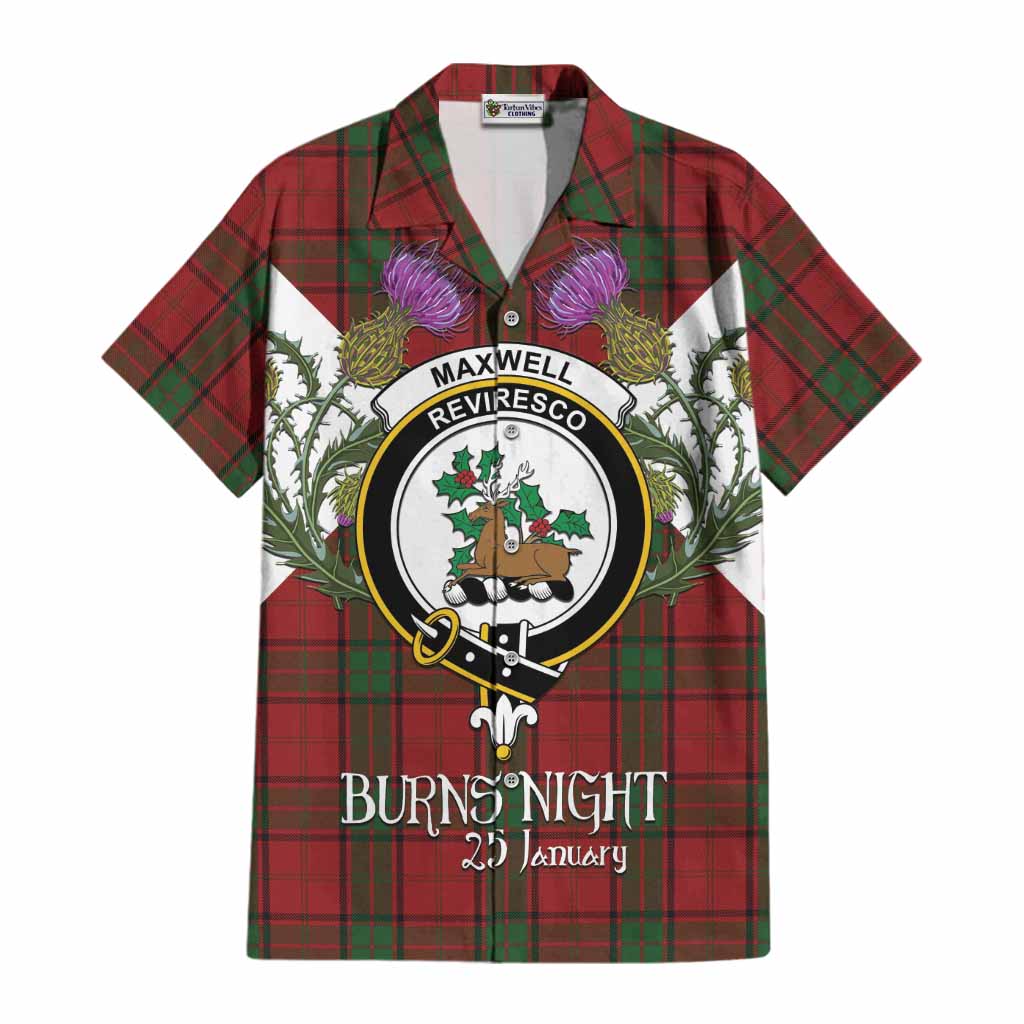 Maxwell Tartan Family Crest Cotton Hawaiian Shirt Scottish Burns Night Thistle Floral