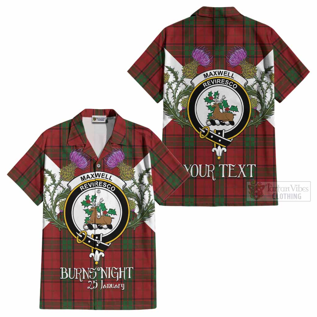 Maxwell Tartan Family Crest Cotton Hawaiian Shirt Scottish Burns Night Thistle Floral
