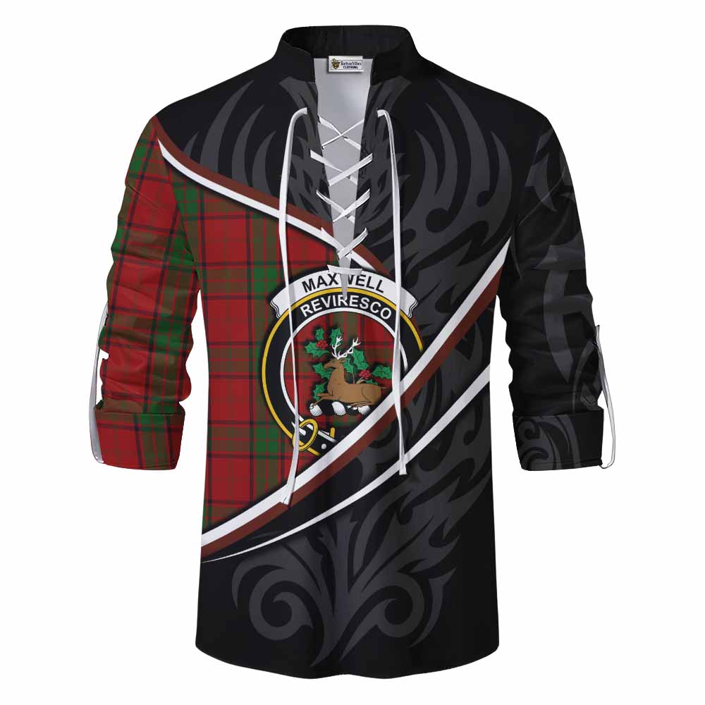 Maxwell Tartan Family Crest Ghillie Kilt Shirt Celtic Scottish Thistle Floral - Tartan Vibes Clothing