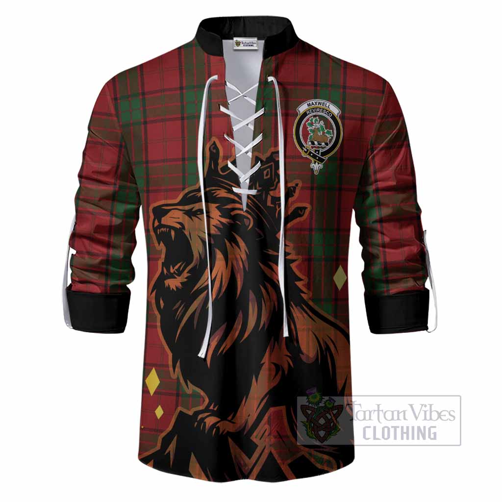 Maxwell Tartan Family Crest Ghillie Shirt Crowned Lion Roaring
