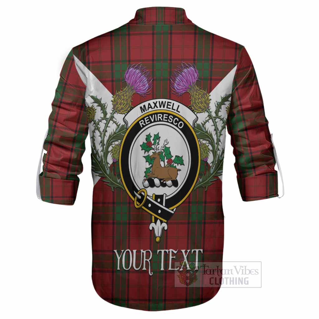 Maxwell Tartan Family Crest Ghillie Shirt Scottish Burns Night Thistle Floral