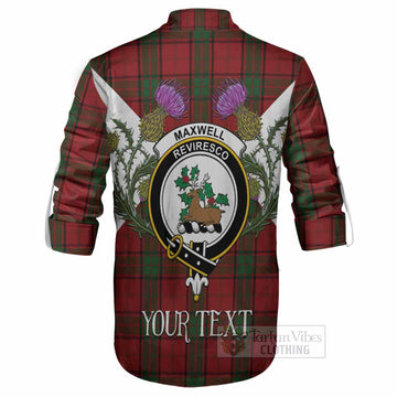 Maxwell Tartan Family Crest Ghillie Shirt Scottish Burns Night Thistle Floral