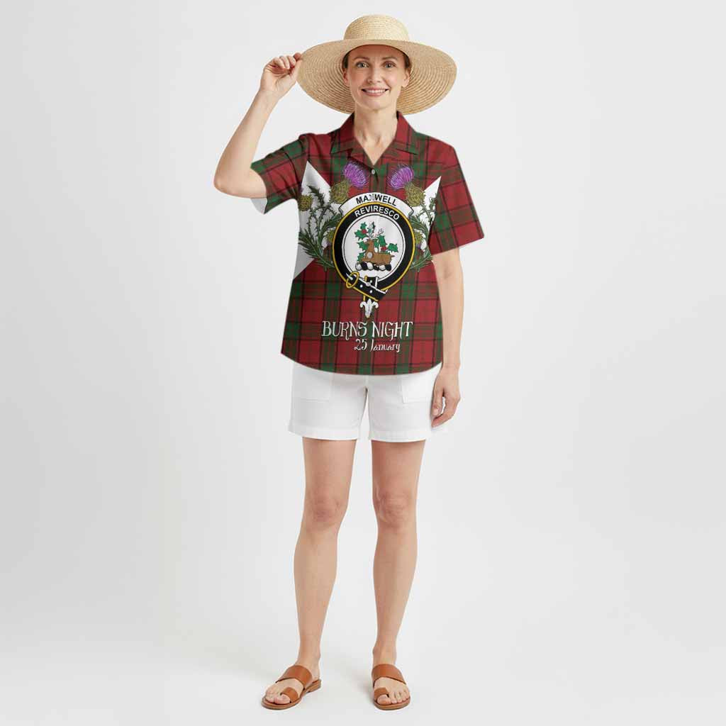 Maxwell Tartan Family Crest Hawaiian Shirt Scottish Burns Night Thistle Floral