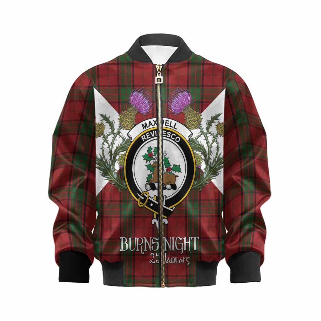 Maxwell Tartan Family Crest Kid Bomber Jacket Scottish Burns Night Thistle Floral