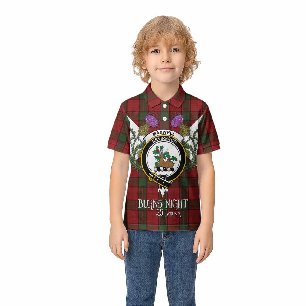 Maxwell Tartan Family Crest Kid Polo Shirt Scottish Burns Night Thistle Floral