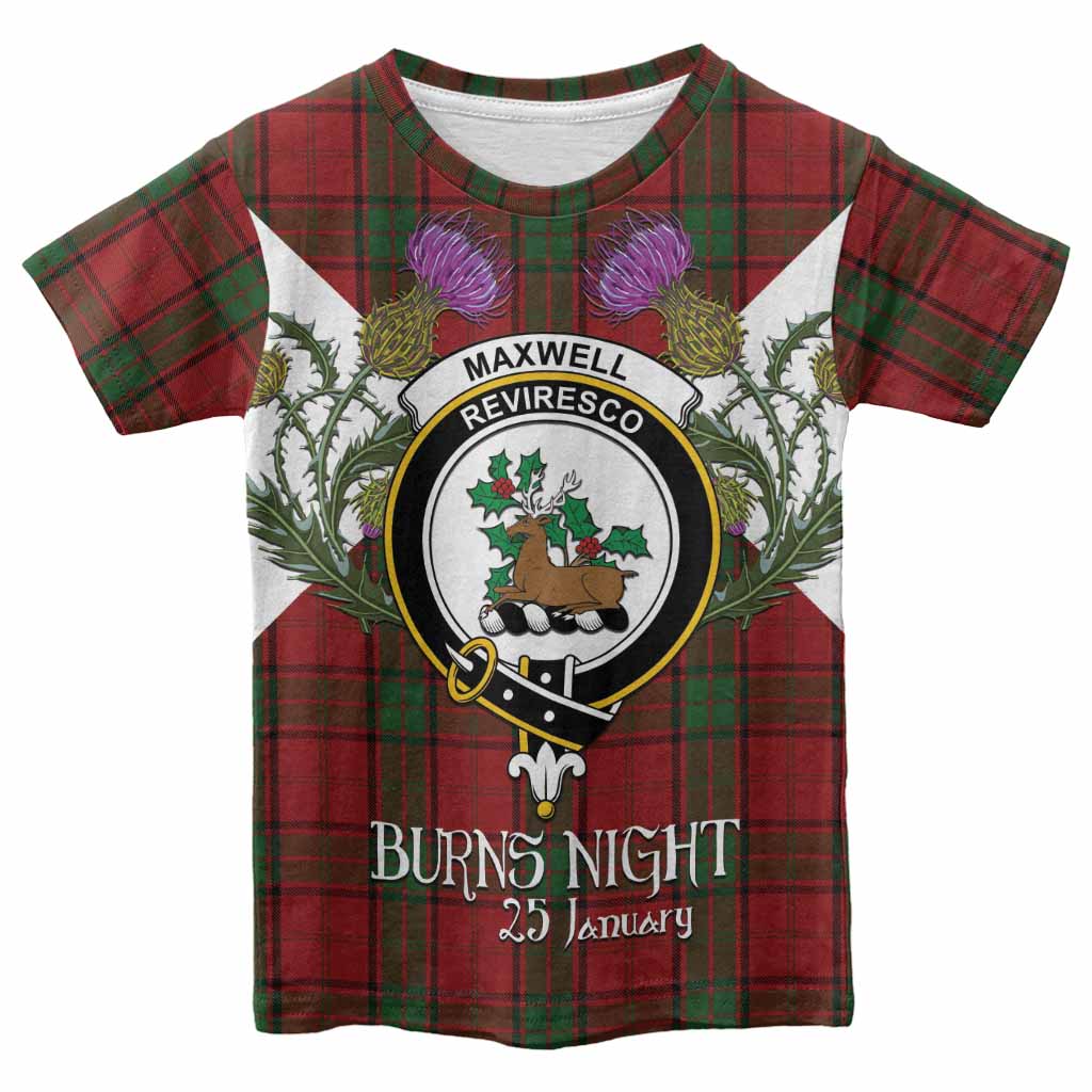 Maxwell Tartan Family Crest Kid T-shirt Scottish Burns Night Thistle Floral