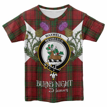 Maxwell Tartan Family Crest Kid T-shirt Scottish Burns Night Thistle Floral