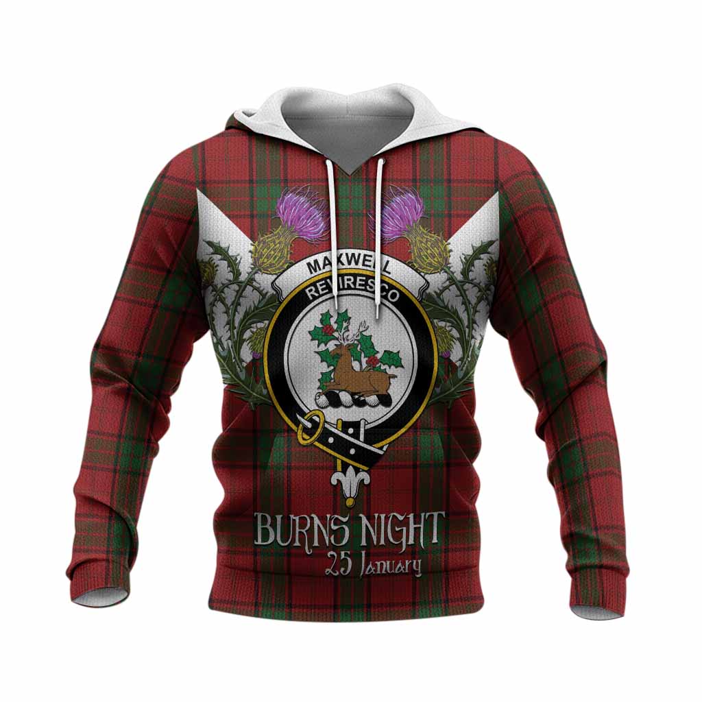 Maxwell Tartan Family Crest Knitted Hoodie Scottish Burns Night Thistle Floral