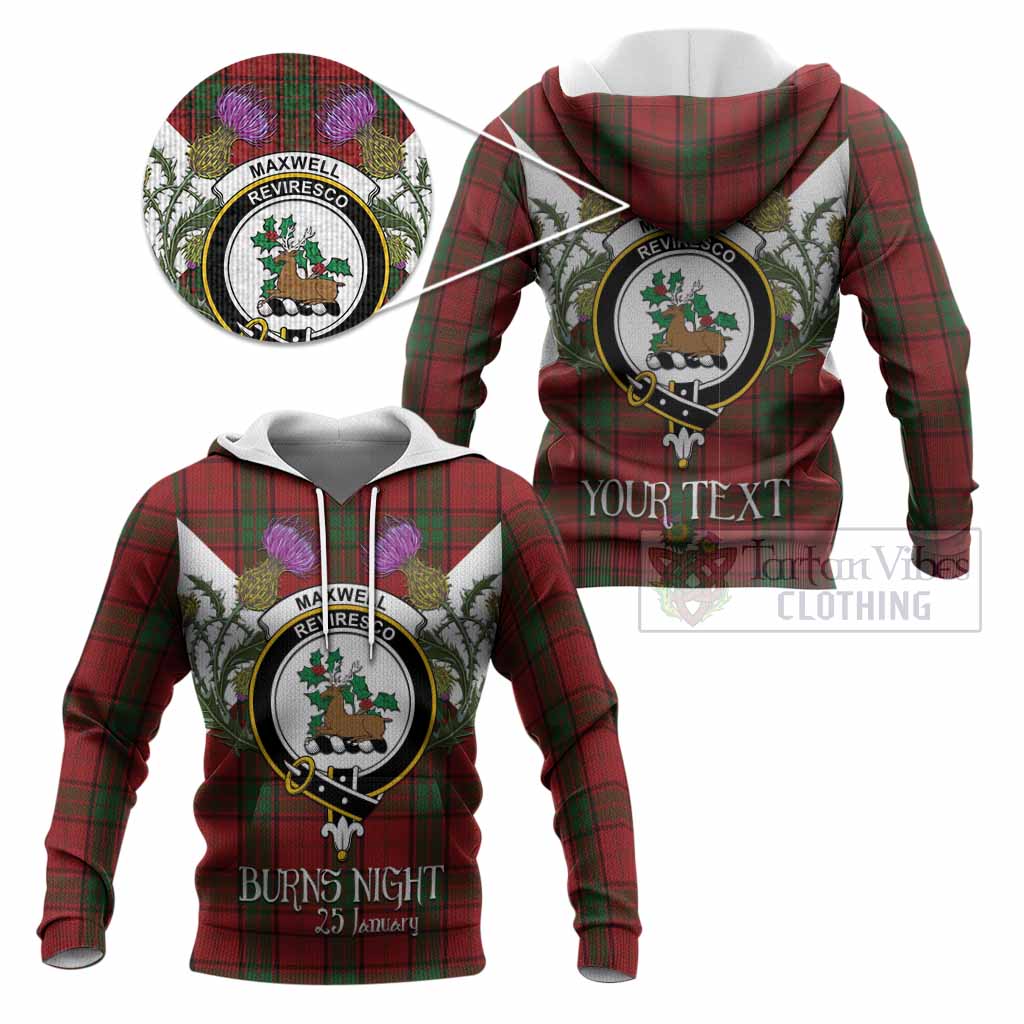 Maxwell Tartan Family Crest Knitted Hoodie Scottish Burns Night Thistle Floral