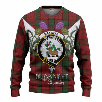 Maxwell Tartan Family Crest Knitted Sweater Scottish Burns Night Thistle Floral